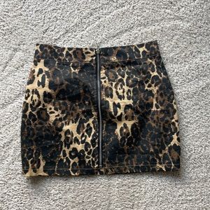 Leopard front zip skirt shein